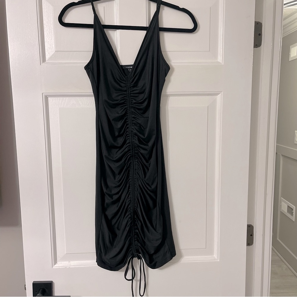 Fashion Nova Ruched Black Dress | Size M